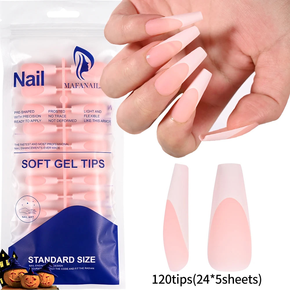 120 Pieces Medium Long Square Acrylic French False Nails Full Cover Portable French Press Nails for Women Mixed Size False Nails