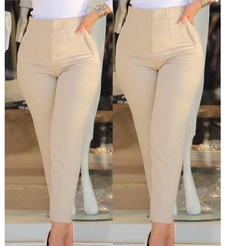 Pantalon plissé taille haute à poches