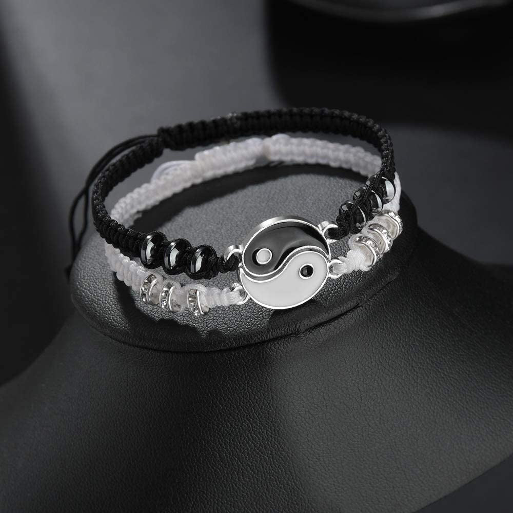Bracelets Yin Yang pour couple ou meilleurs amis – noir et blanc