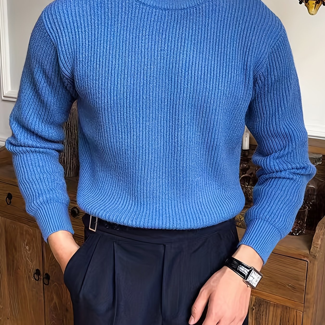 Pull homme col rond – Maille côtelée