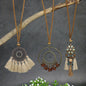 Set 3 Colliers Bohème Vintage - Pendentifs Fleur et Pompon Strass Bronze Antique