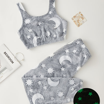 Pyjama doux femme – motif lune et étoiles phosphorescent