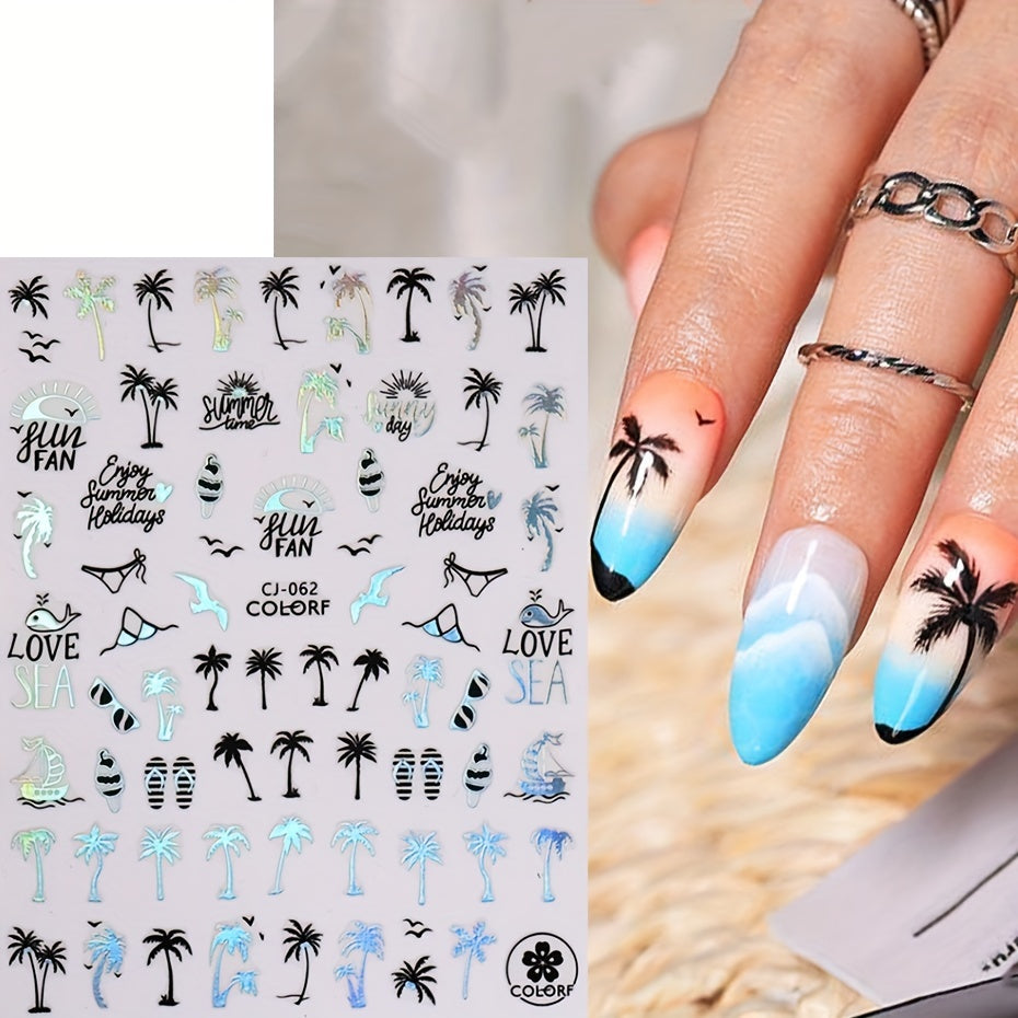 Stickers Nail Art Été – Palmiers & Motifs Tropicaux