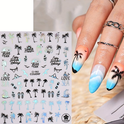 Stickers Nail Art Été – Palmiers & Motifs Tropicaux
