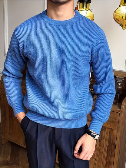 Pull homme col rond – Maille côtelée
