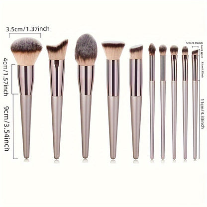 Pinceau de Maquillage Professionnel Champagne - Set de 10 Pinceaux Fond de Teint