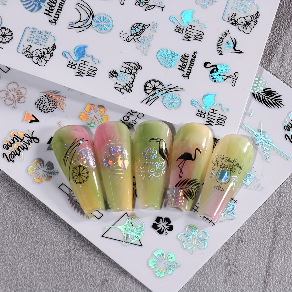 Stickers Nail Art Été – Palmiers & Motifs Tropicaux