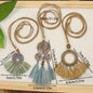 Set 3 Colliers Bohème Vintage - Pendentifs Fleur et Pompon Strass Bronze Antique