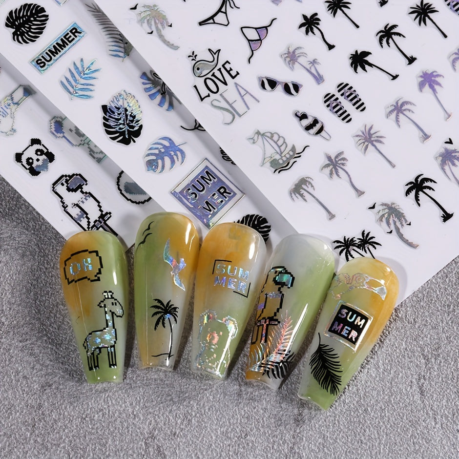 Stickers Nail Art Été – Palmiers & Motifs Tropicaux