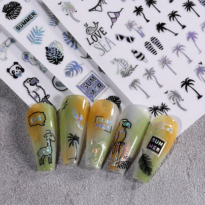 Stickers Nail Art Été – Palmiers & Motifs Tropicaux