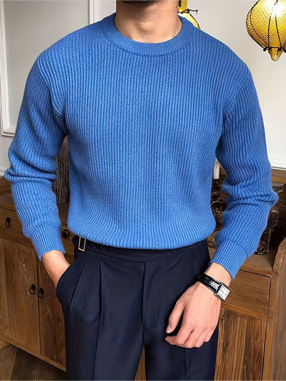 Pull homme col rond – Maille côtelée