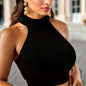 Top côtelé noir à col montant – Élégance intemporelle