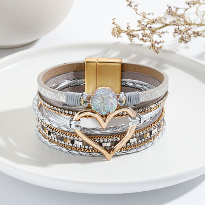 Bracelet bohème cristaux cœur doré