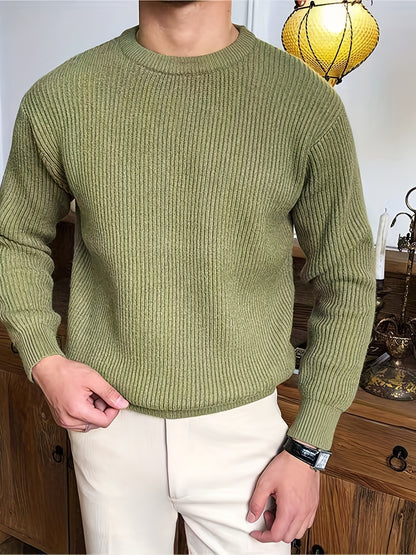 Pull homme col rond – Maille côtelée