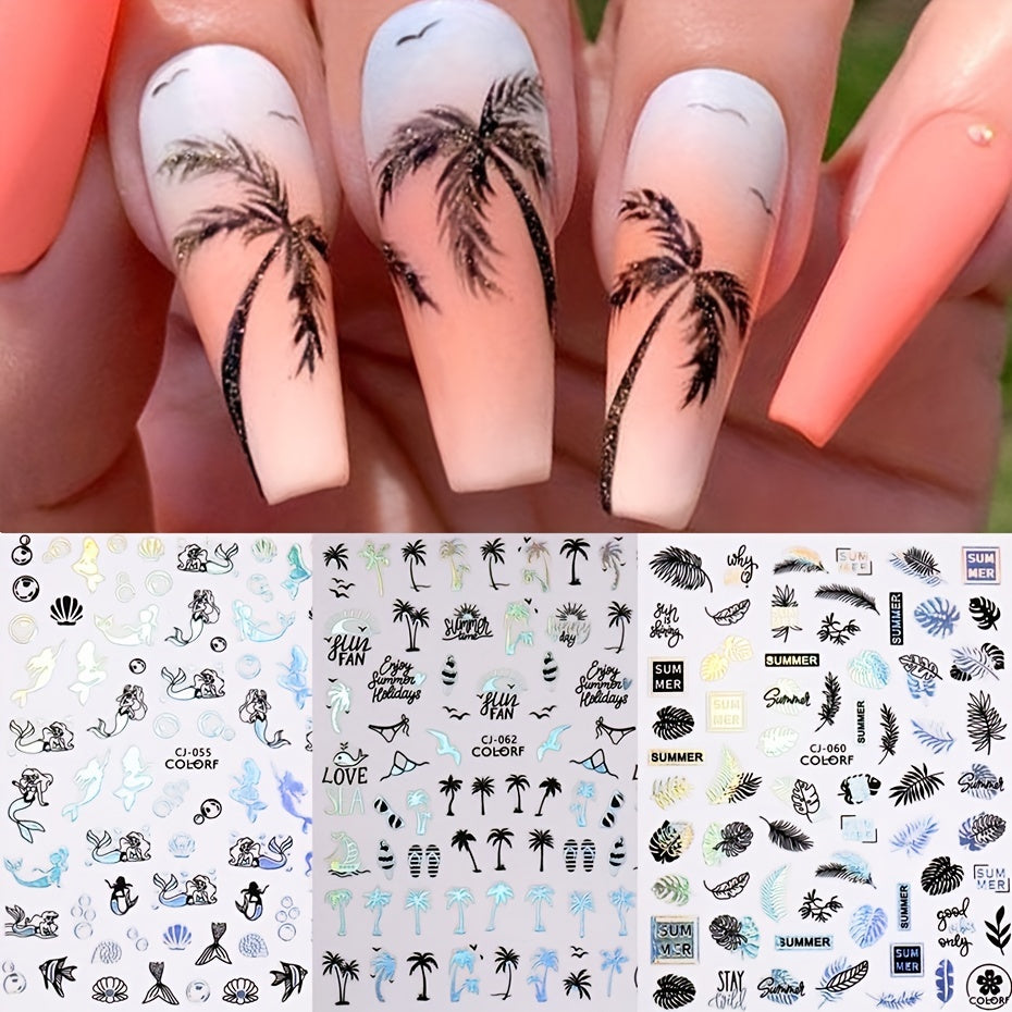 Stickers Nail Art Été – Palmiers & Motifs Tropicaux