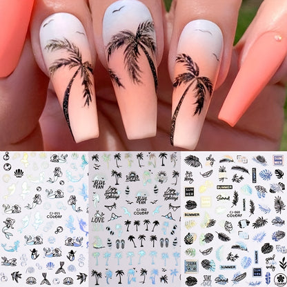 Stickers Nail Art Été – Palmiers & Motifs Tropicaux