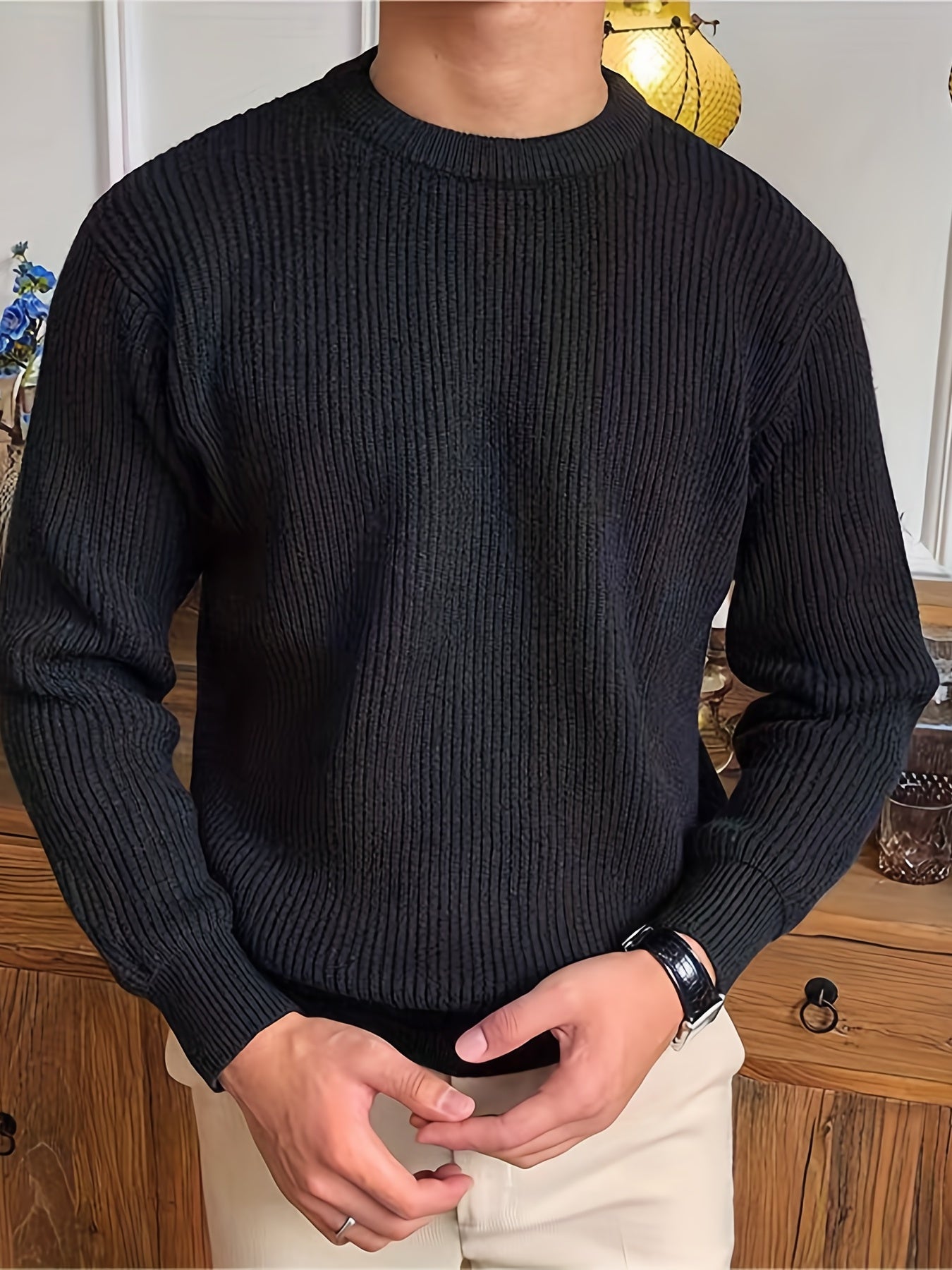Pull homme col rond – Maille côtelée
