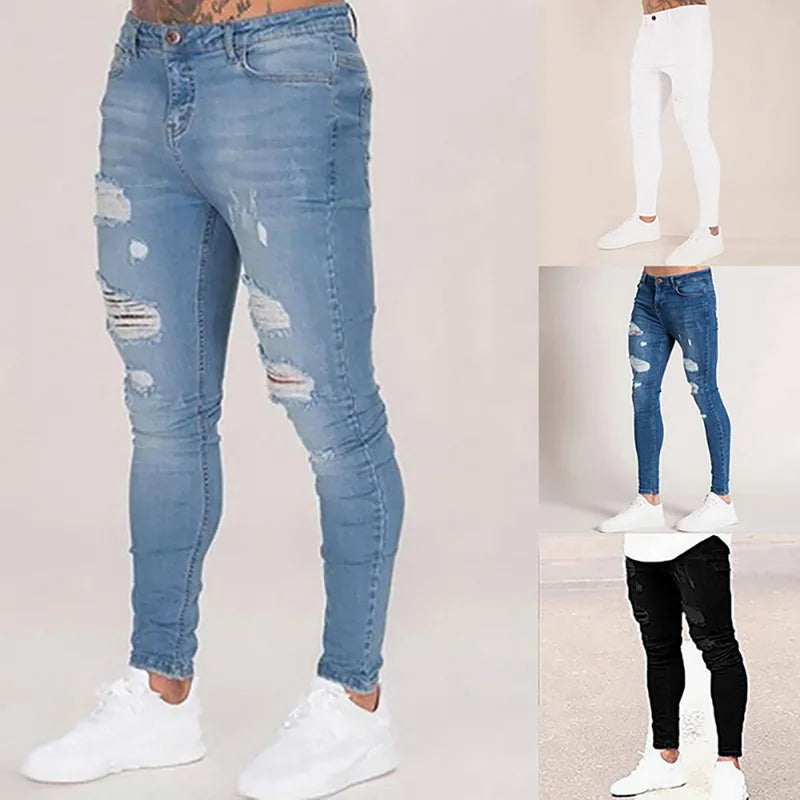 Jean Déchiré Homme - Denim Slim Fit Élastique Casual
