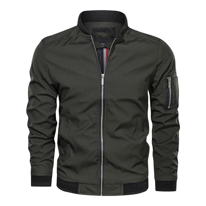 Veste Bomber Homme Col Montant - Coupe-Vent Automne Hiver Casual Vert Militaire