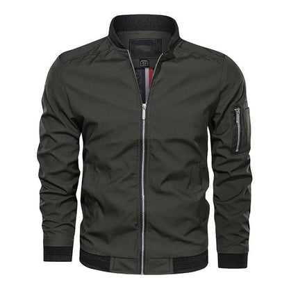 Veste Bomber Homme Col Montant - Coupe-Vent Automne Hiver Casual Vert Militaire