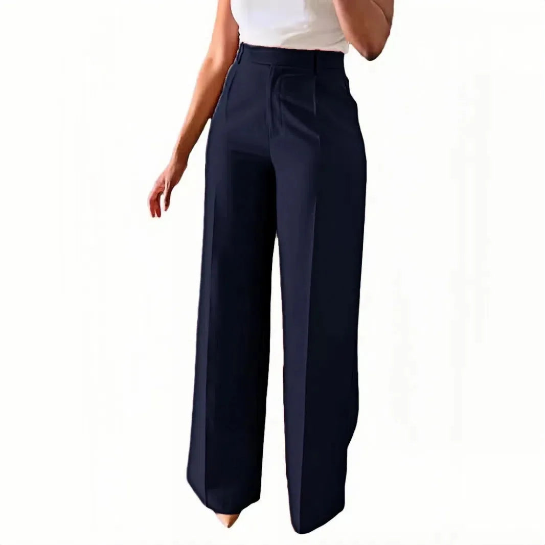 Pantalon Femme Taille Haute Noir - Coupe Droite Élégante Bureau Casual