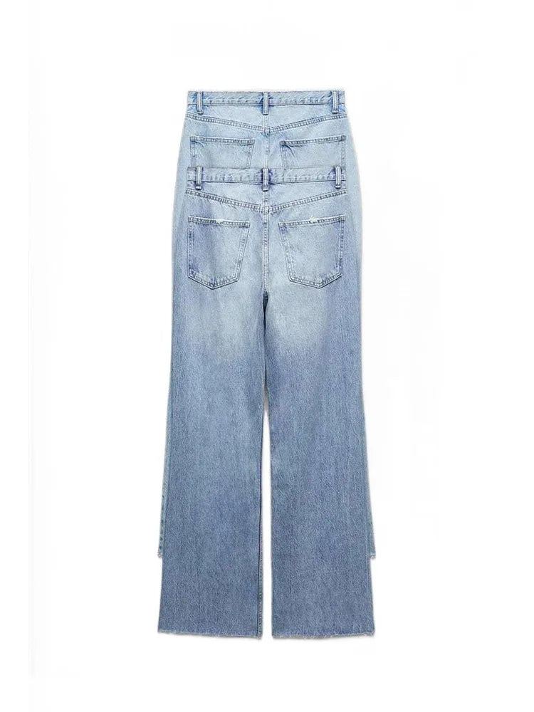 Jean Jambes larges à trous Femmes