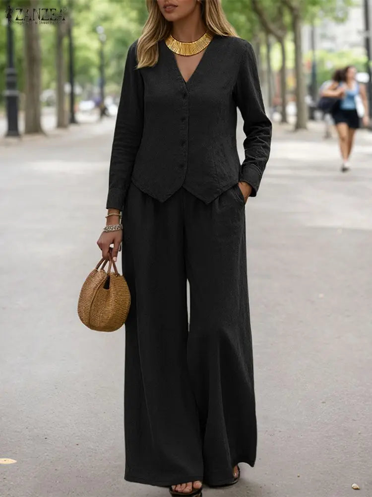 Ensemble Pantalon Large & Veste Élégante