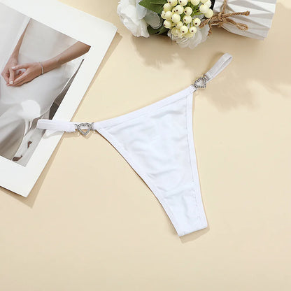 String Noir avec Détails Cœur Strass