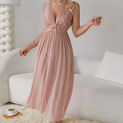 Nuisette Longue Femme – Dentelle & Voile Transparent