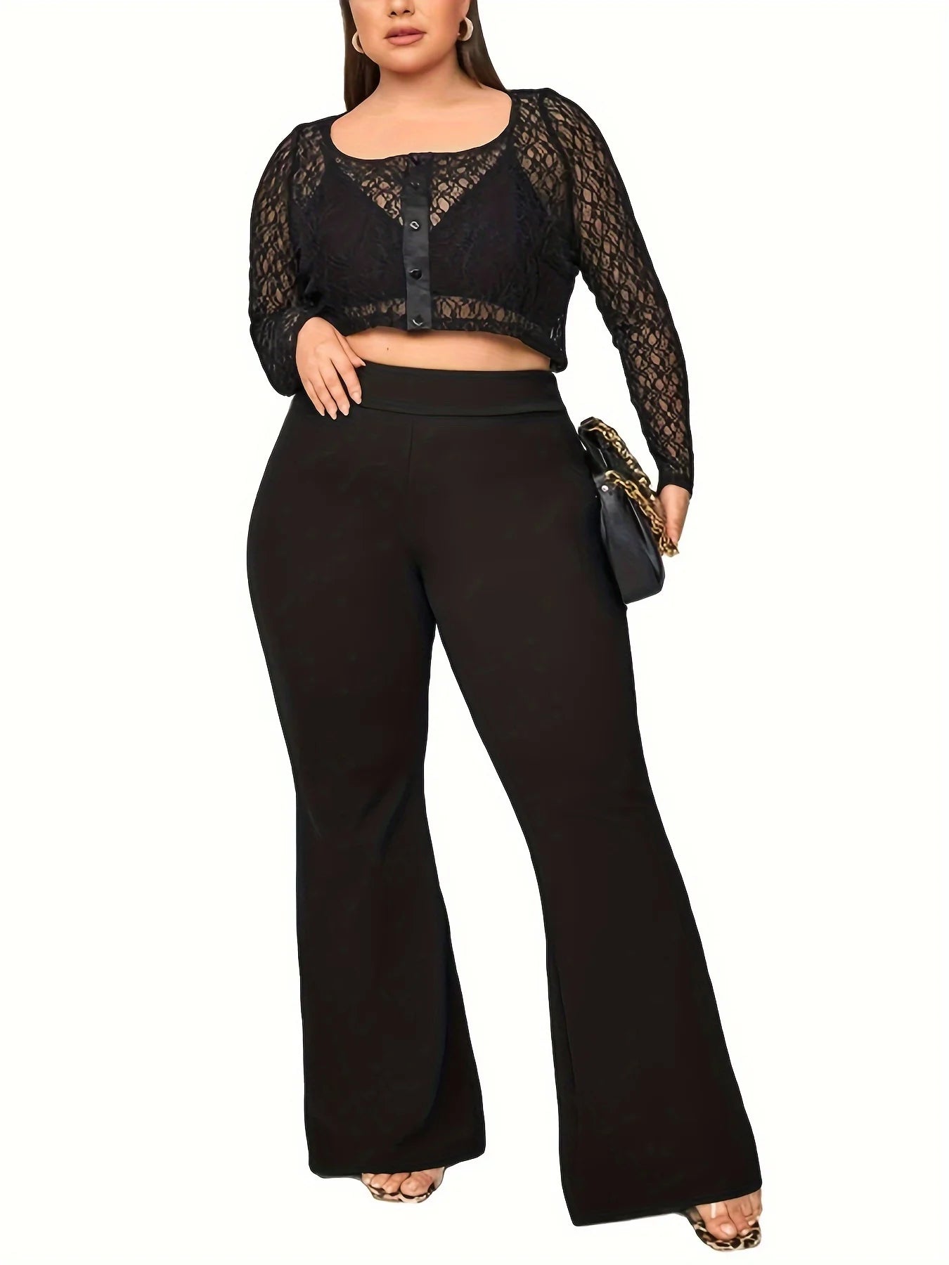 Pantalon évasé femme taille haute jambes larges