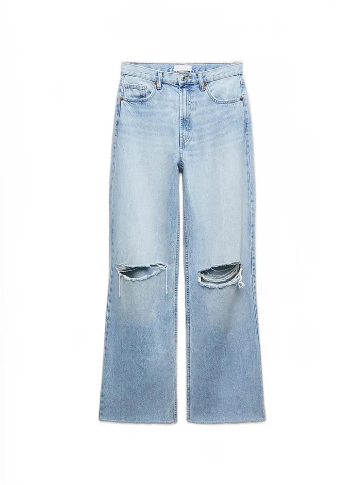 Jean Jambes larges à trous Femmes