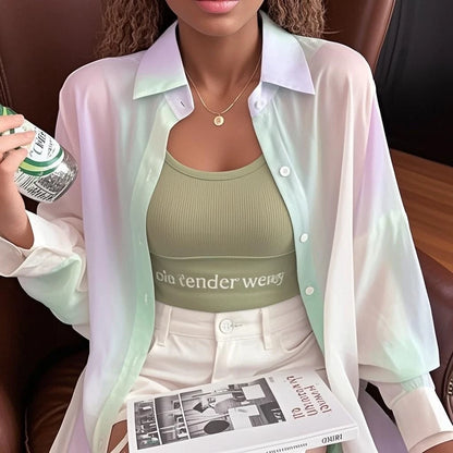 Chemisier arc-en-ciel à manches longues pour femmes