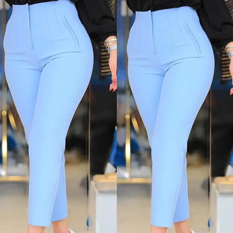 Pantalon plissé taille haute à poches