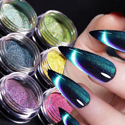 6 colors chameleon magic magnet cat eye powder 9D holographic cat eye magnet shiny nail powder DIY Christmas cat eye nail dust