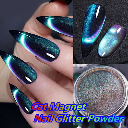 6 colors chameleon magic magnet cat eye powder 9D holographic cat eye magnet shiny nail powder DIY Christmas cat eye nail dust