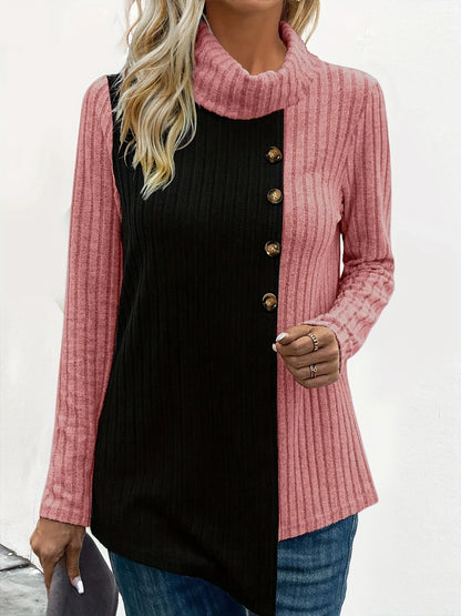 T-shirt/Pull col roulé à boutons côtelés