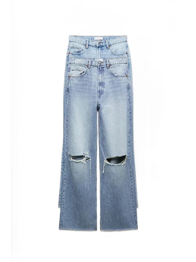 Jean Jambes larges à trous Femmes