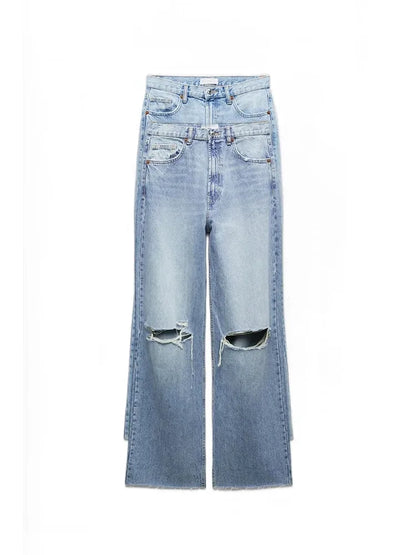 Jean Jambes larges à trous Femmes