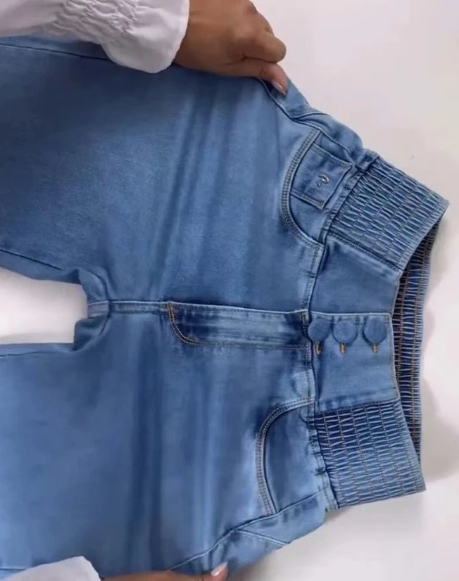 Jean ceinture froncée a la mode