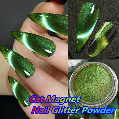 6 colors chameleon magic magnet cat eye powder 9D holographic cat eye magnet shiny nail powder DIY Christmas cat eye nail dust