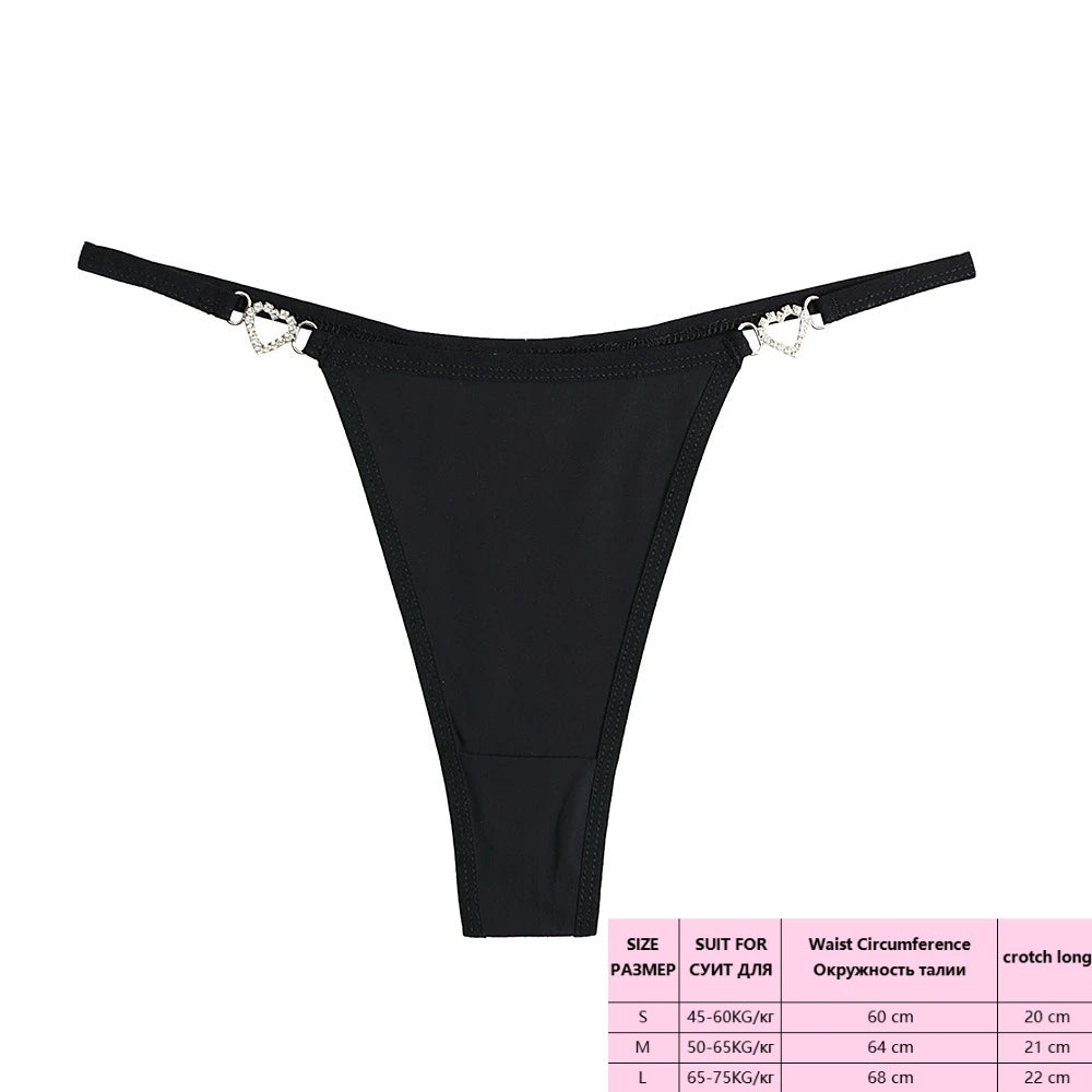 String Noir avec Détails Cœur Strass