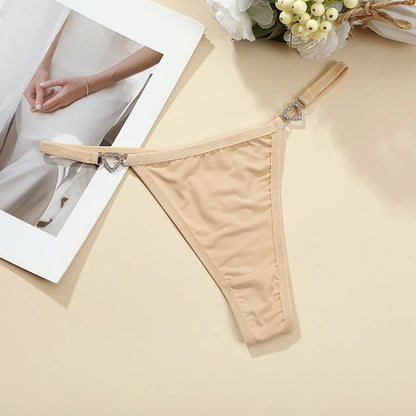 String Noir avec Détails Cœur Strass