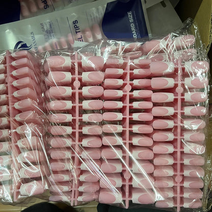 Faux Ongles Français Acrylique - 120 Pièces Carré Moyen Long Femme