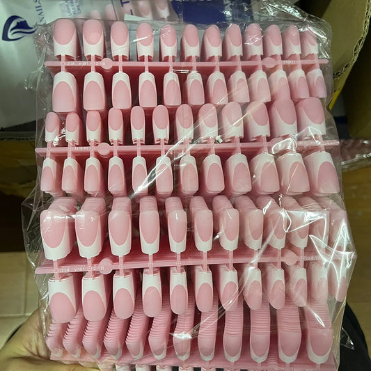 120 Pieces Medium Long Square Acrylic French False Nails Full Cover Portable French Press Nails for Women Mixed Size False Nails