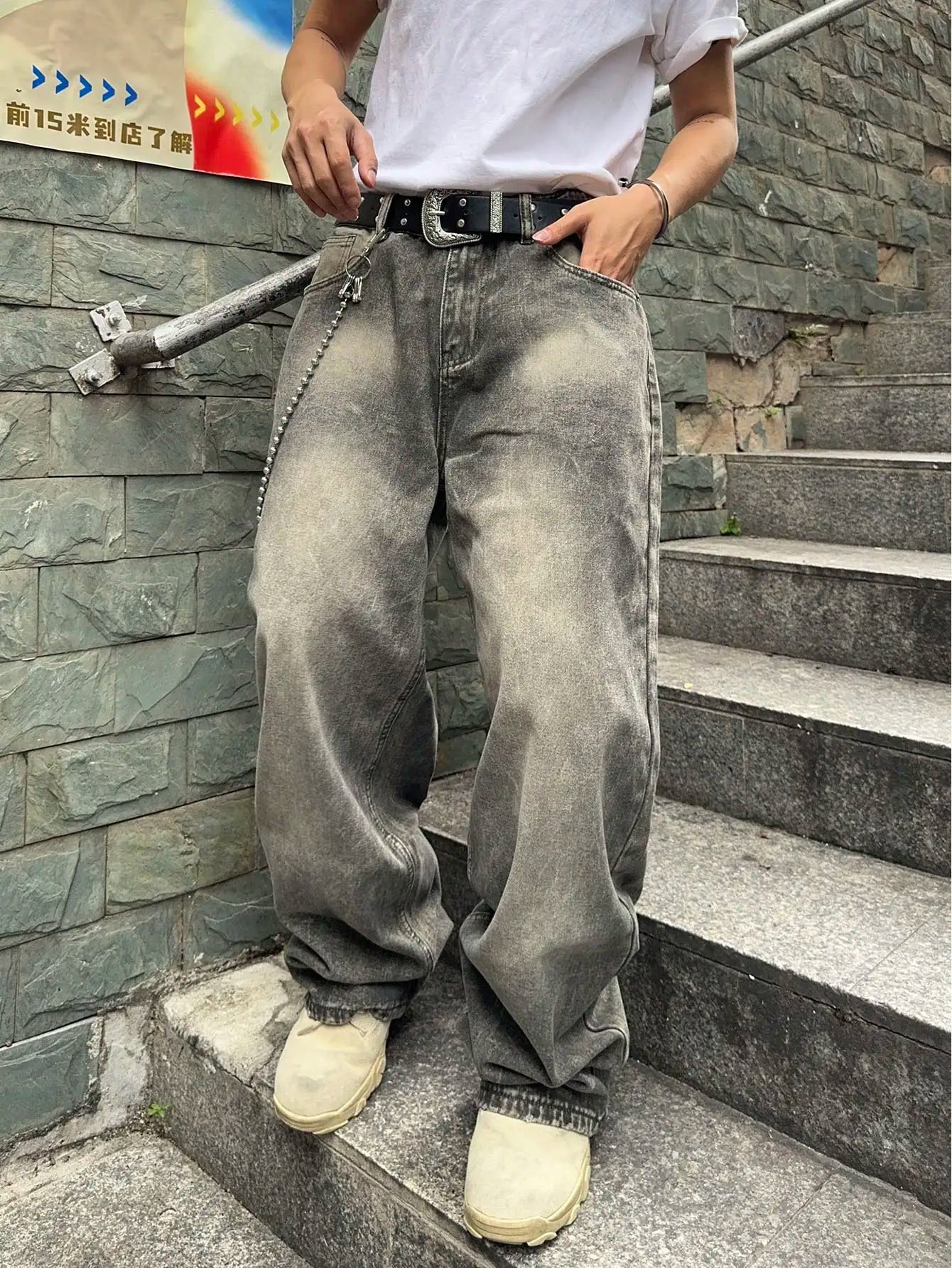 Jean Baggy Homme Y2K Vintage - Denim Extensible Streetwear Hip Hop