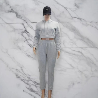 Ensemble de survêtement femme – sweat court à capuche et pantalon jogging