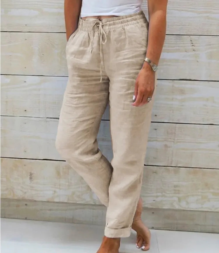 Pantalon en coton et lin pour femmes