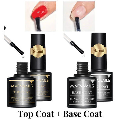 Gel nail polish set, base coat and top coat, high-gloss finish, UV LED Soak Off lamp, nail polish kit, 2 pieces