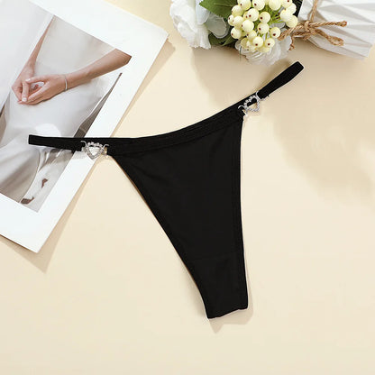 String Noir avec Détails Cœur Strass