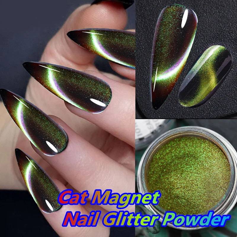 6 colors chameleon magic magnet cat eye powder 9D holographic cat eye magnet shiny nail powder DIY Christmas cat eye nail dust